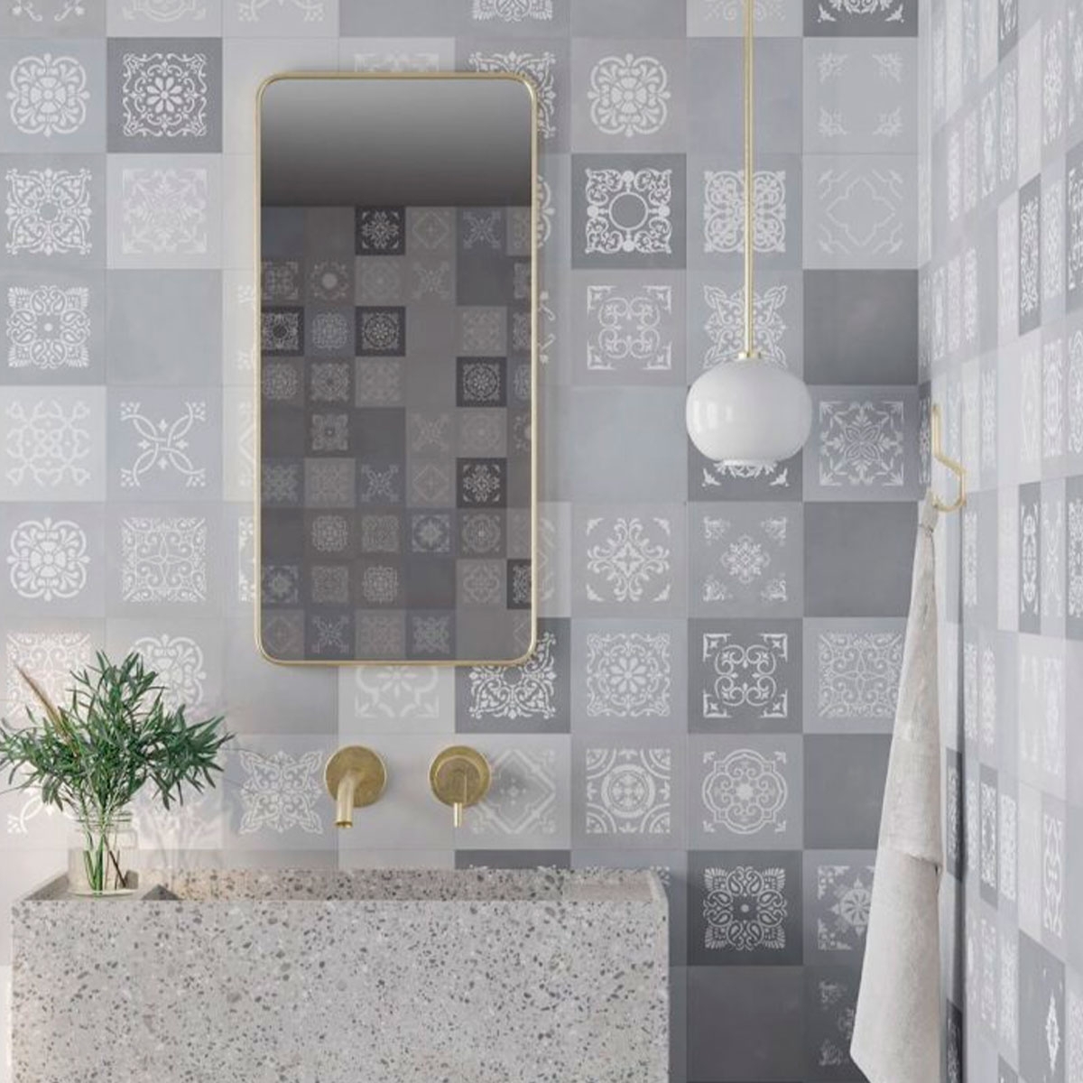 Baño con Revestimiento Delice Grey Taco 16,5x16,5 (Caja 0,55 m2)