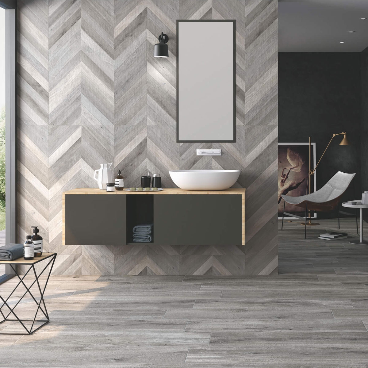 Casa de banho antiderrapante Heritage Ash com pavimento 30x120