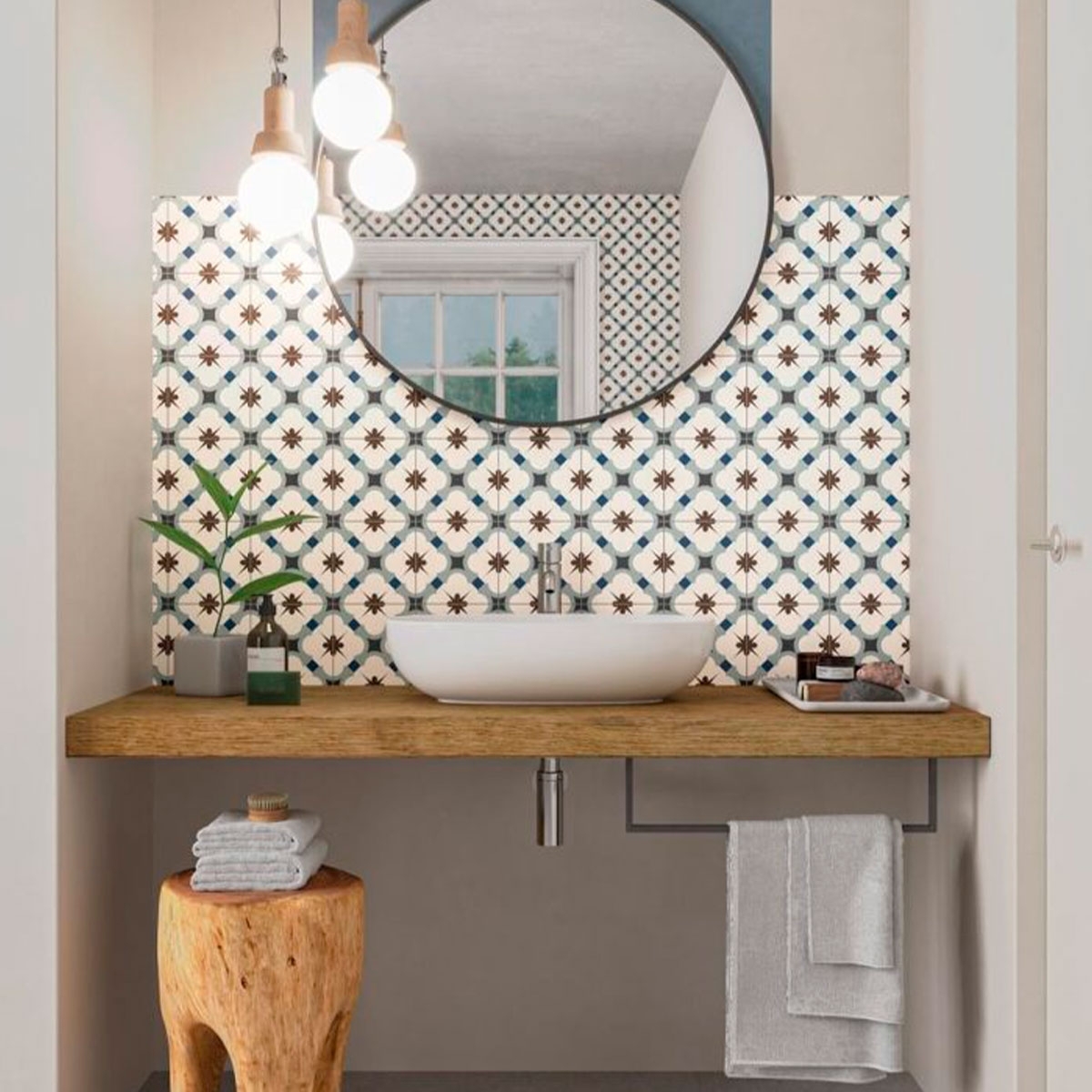 Salle de bain avec revêtement Grace Blue Taco 16,5x16,5 (Boîte 0,55m2)