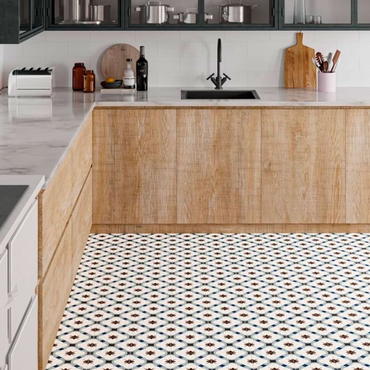 Küche mit Grace Blue Taco Boden 16,5x16,5 (Box 0,55 m²)