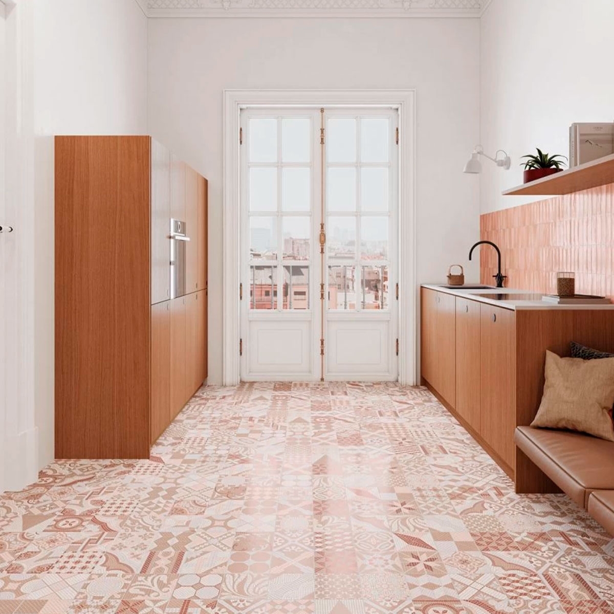 Cocina con pavimento Tessela Rose Taco 16,5x16,5 (Caja 0,55m2)