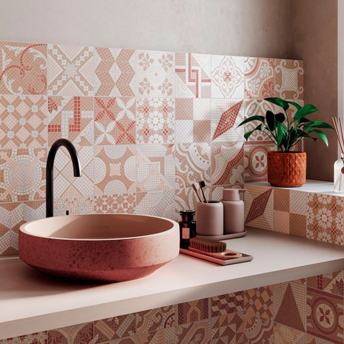 Baño con revestimiento Tessela Taco Rose 16,5x16,5 (Caja 0,55m2)