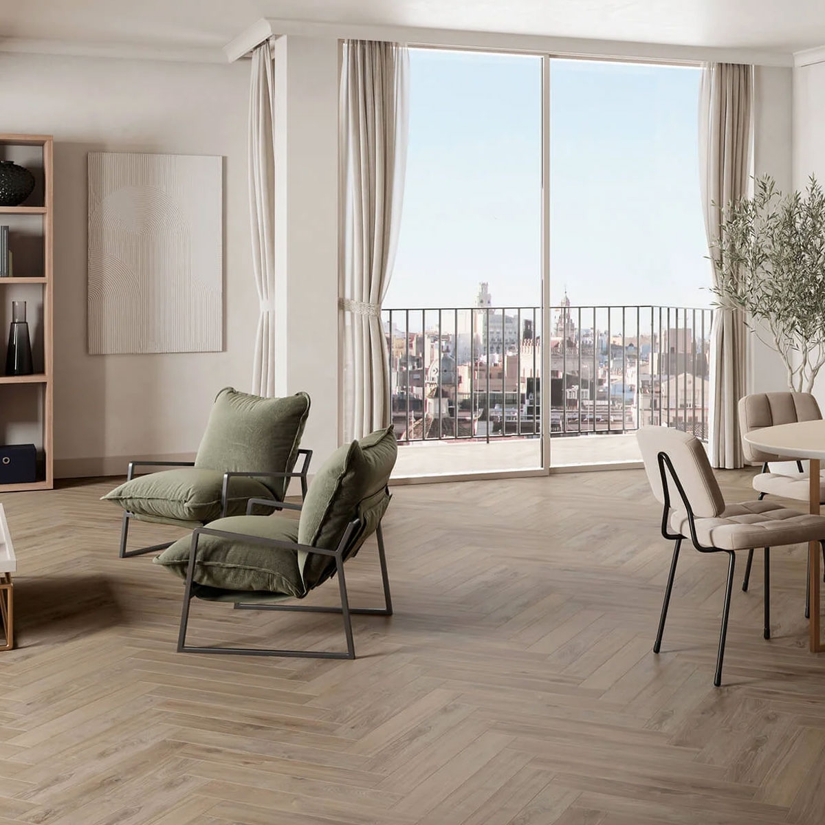 Interior con pavimento Michigan Bone 10x60