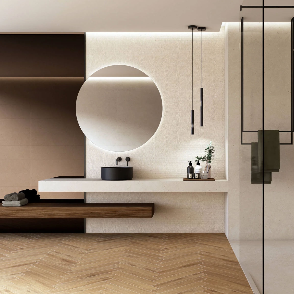 Baño con pavimento Michigan Oak 10x60