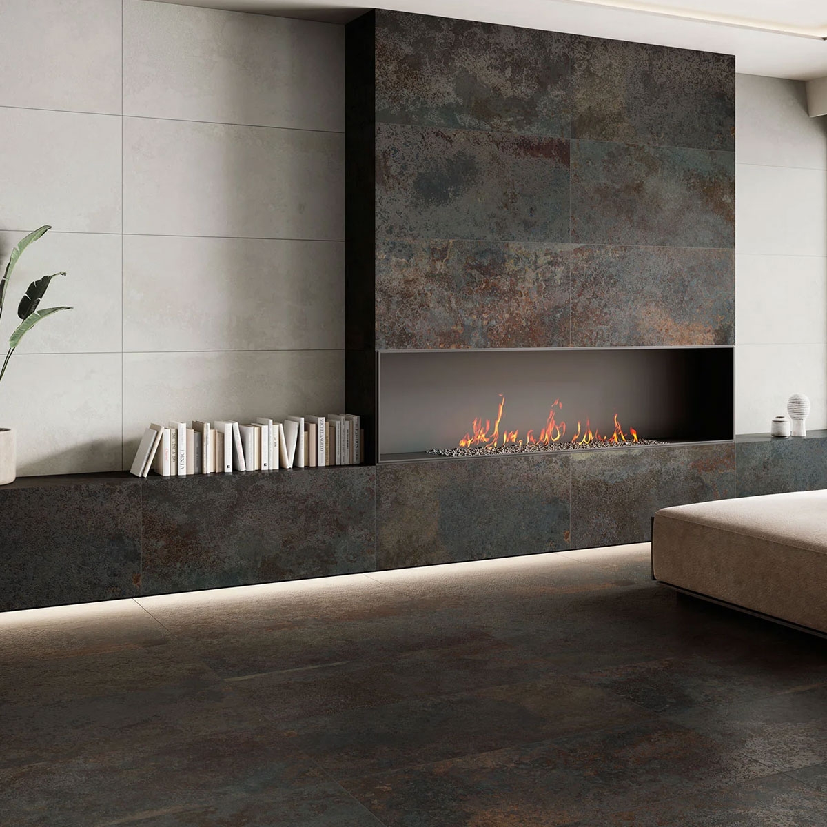 Interior con revestimiento Mine Oxide 60x120 (Caja 1.44m2)