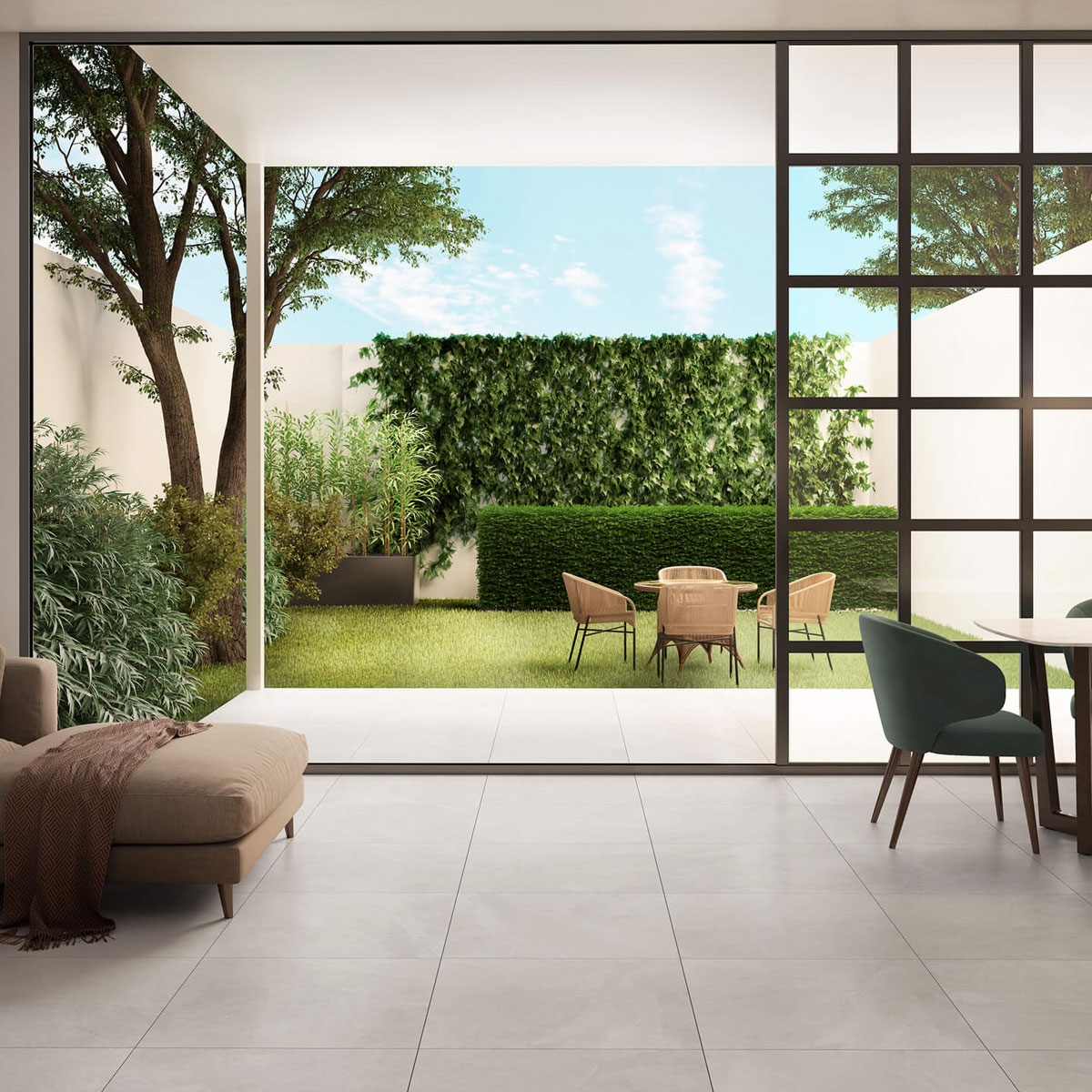 Interior con pavimento Mustang White 60x60