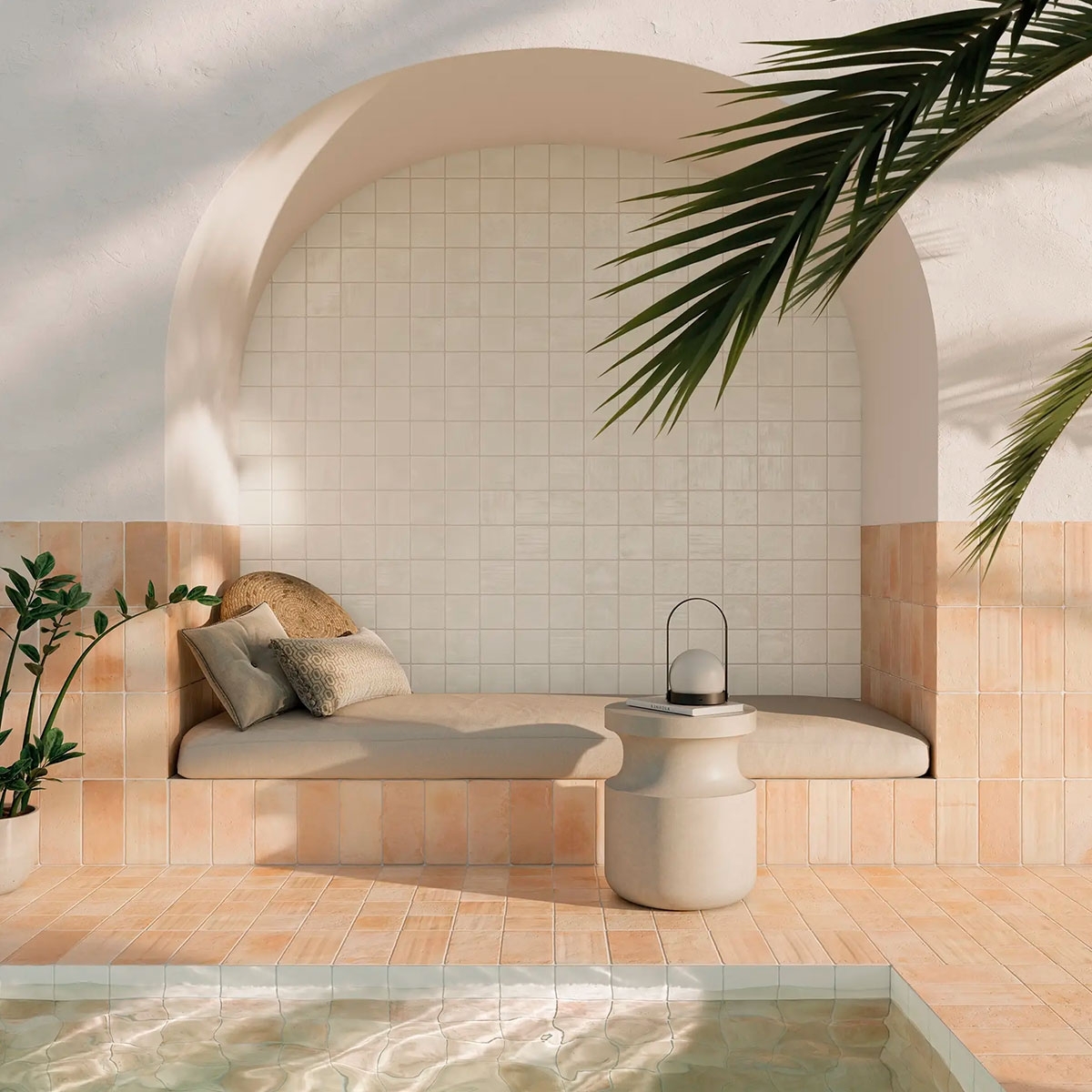 Exterior con pavimento y revestimiento Roots M Sand Antideslizante 11x22 (Caja 0.72m2)