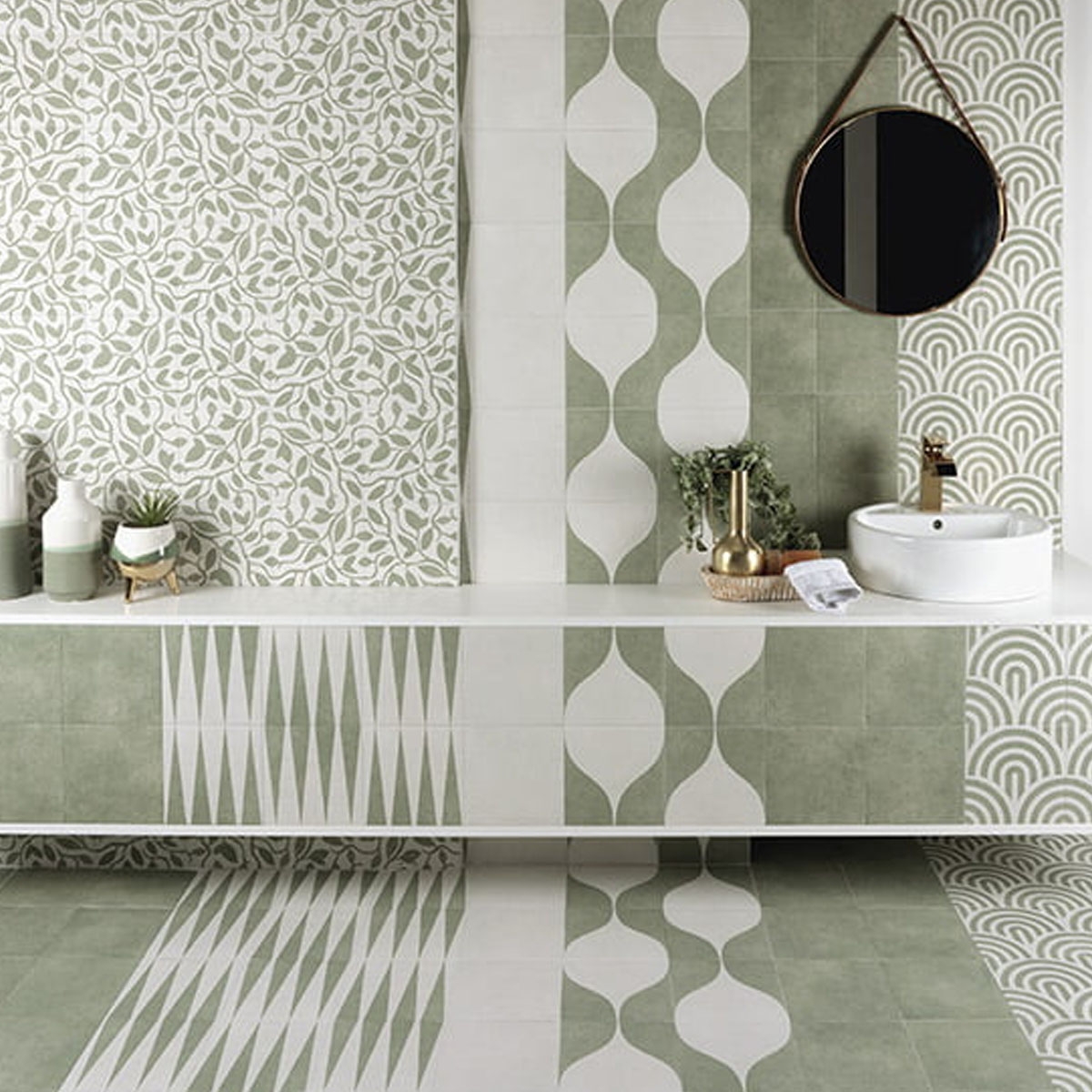 Baño con Revestimiento y Pavimento Green Garden White Season 20x20