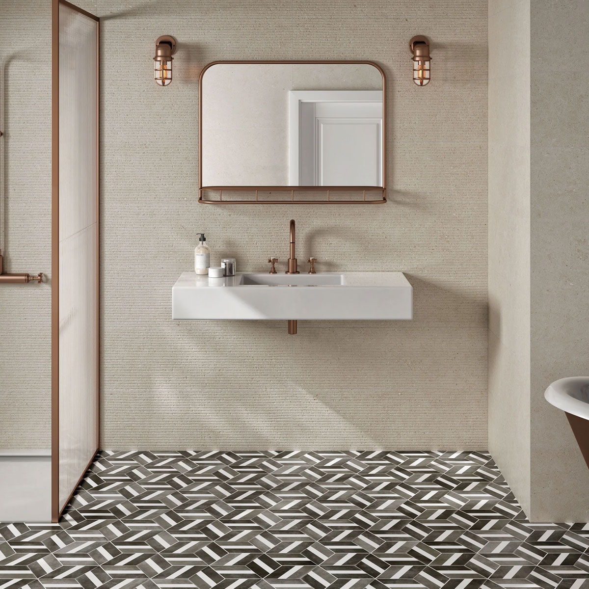 Baño con revestimiento Q Somport Arles Sand 31x98