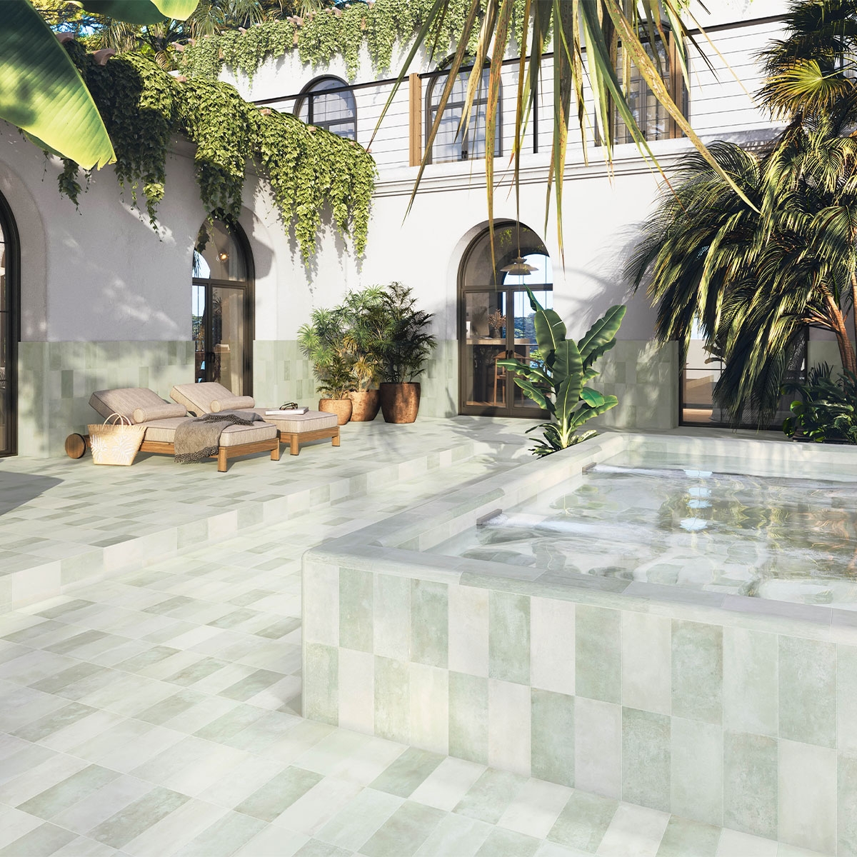 Jardin con pavimento y revestimiento Mizu Midori Antideslizante 11,5 x 23