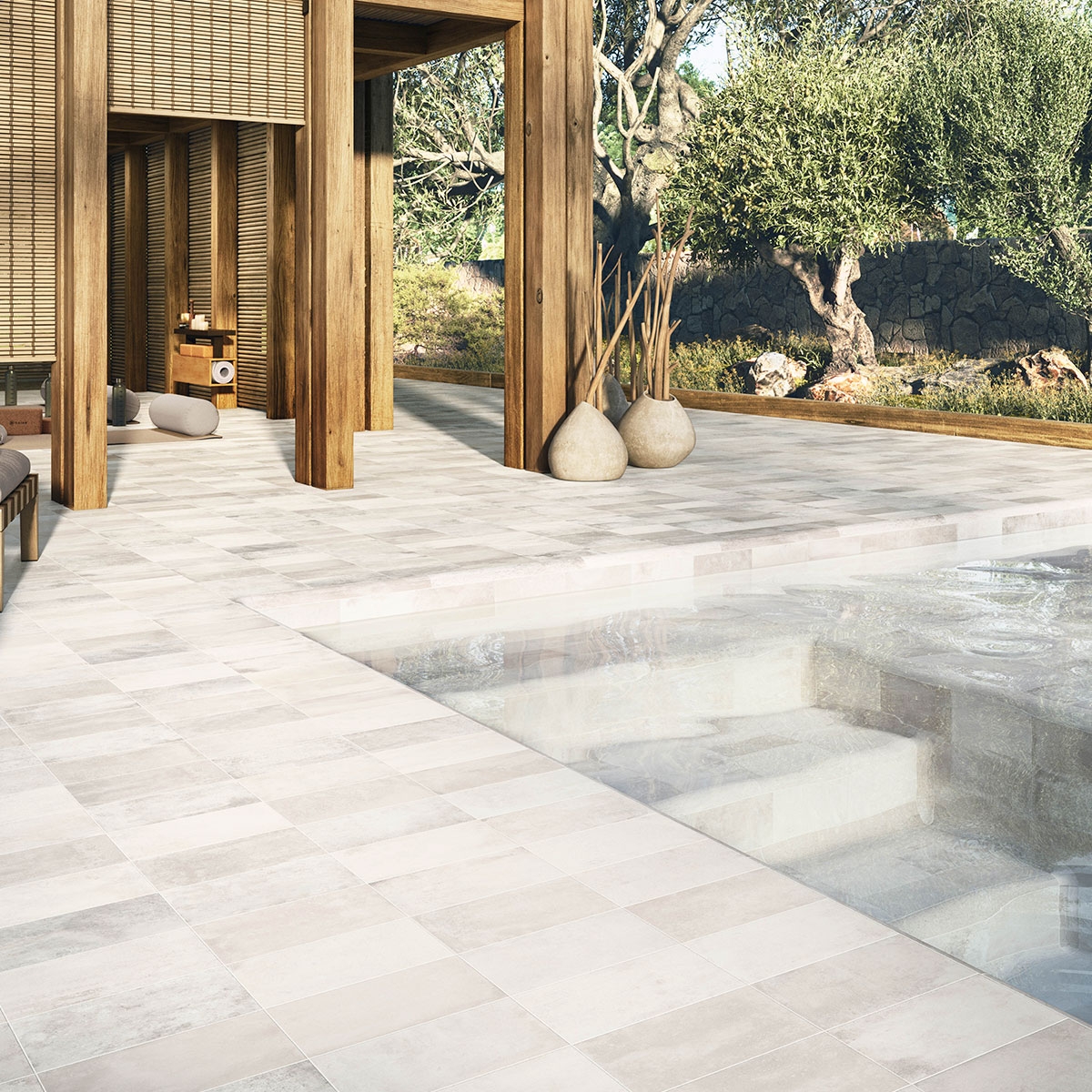 Exterior con pavimento Mizu Shiro Antideslizante 11,5 x 23