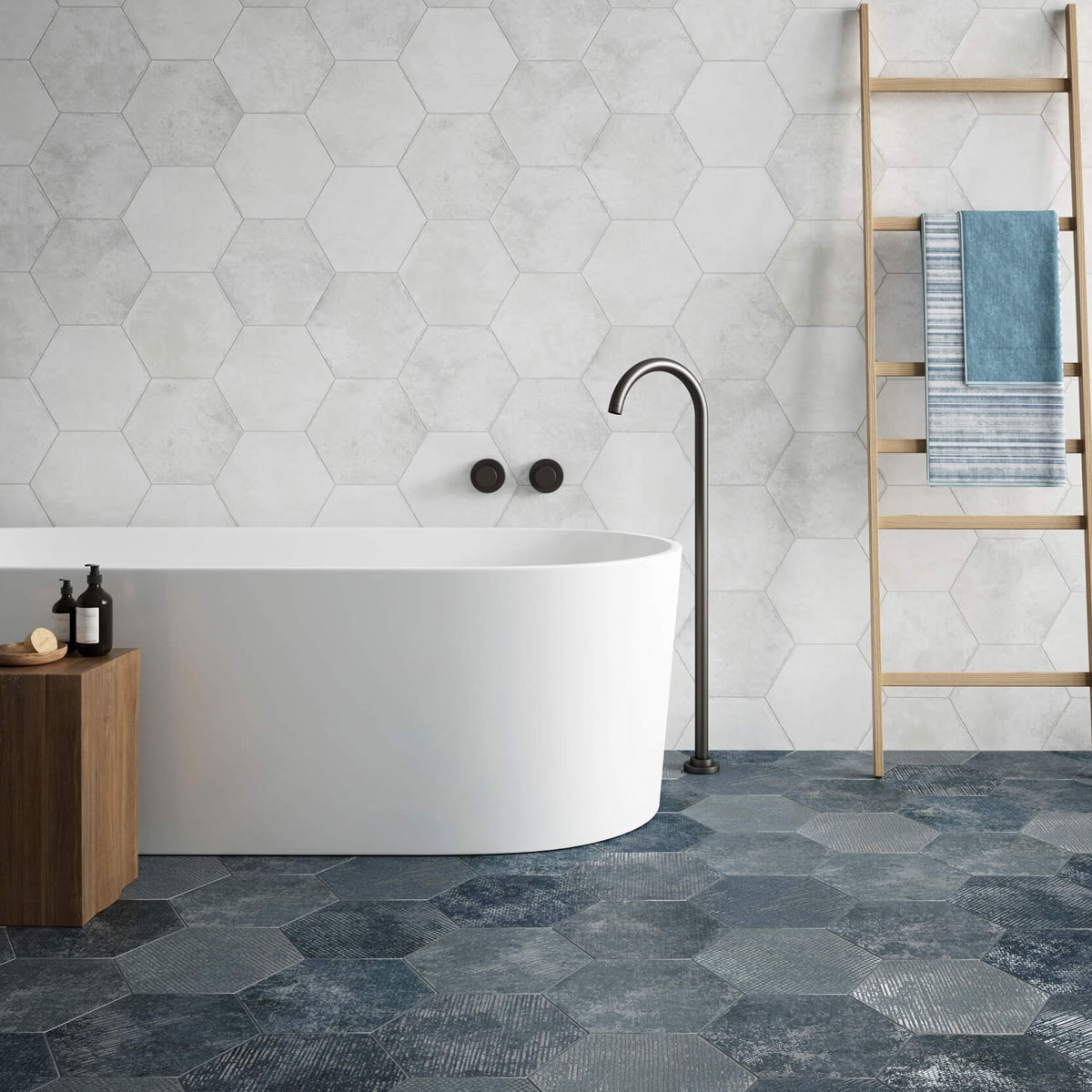 Baño con pavimento Saona Blanco 23x27