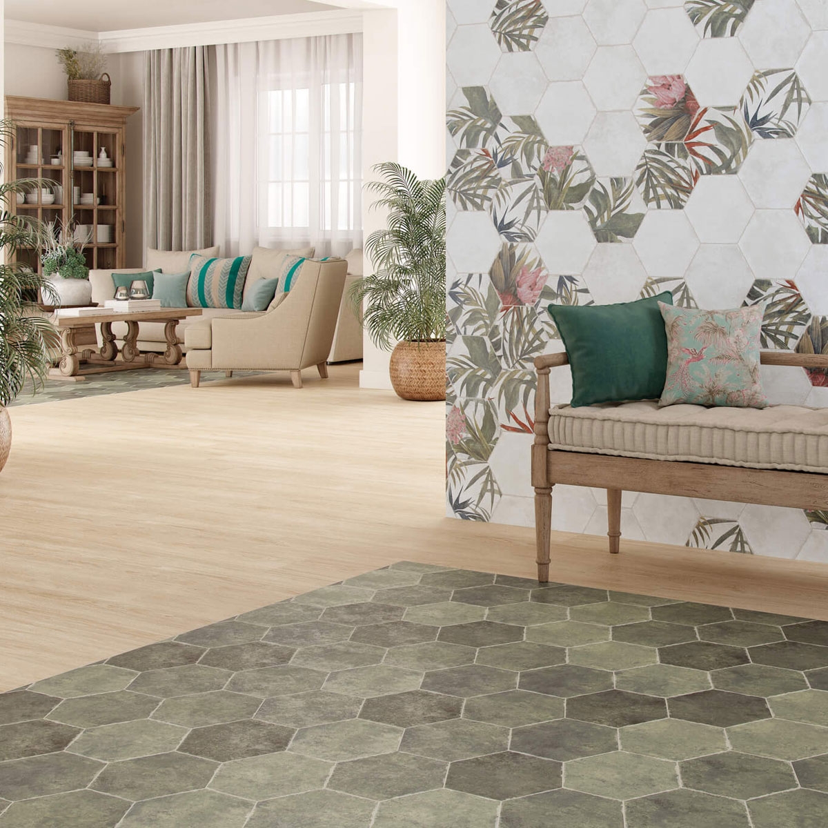 Interior con revestimiento Saona Aruba Blanco 23x27