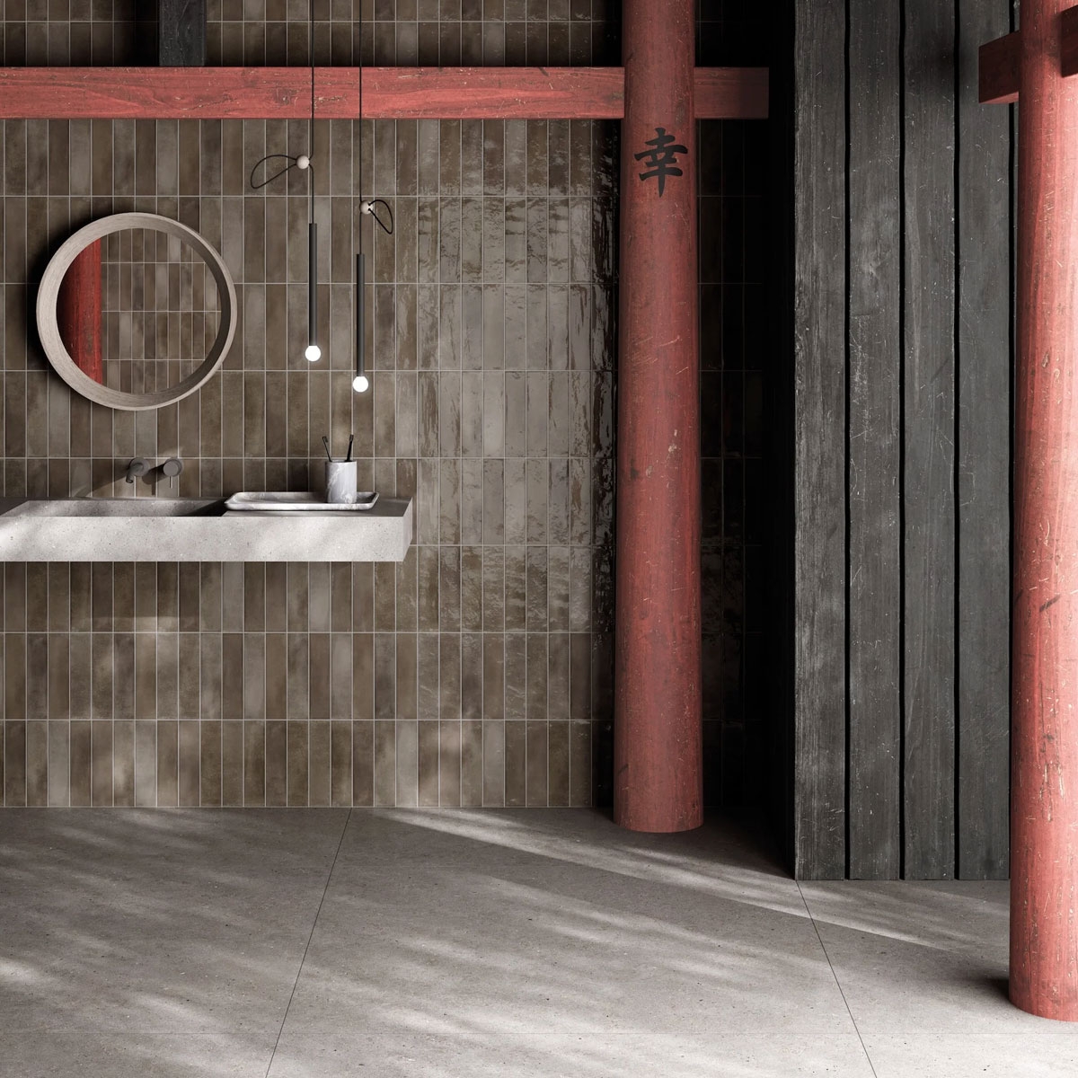 Interior con pavimento Somport Grey 120x120