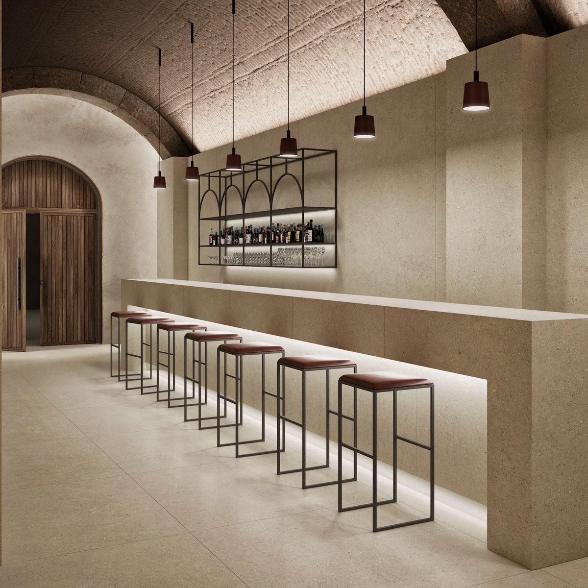 Interior con pavimento Somport Sand 120x120