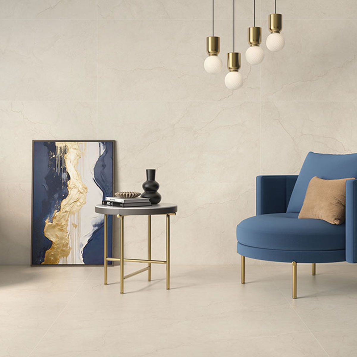 Sala con Pavimento Atenea Marfil 60x120
