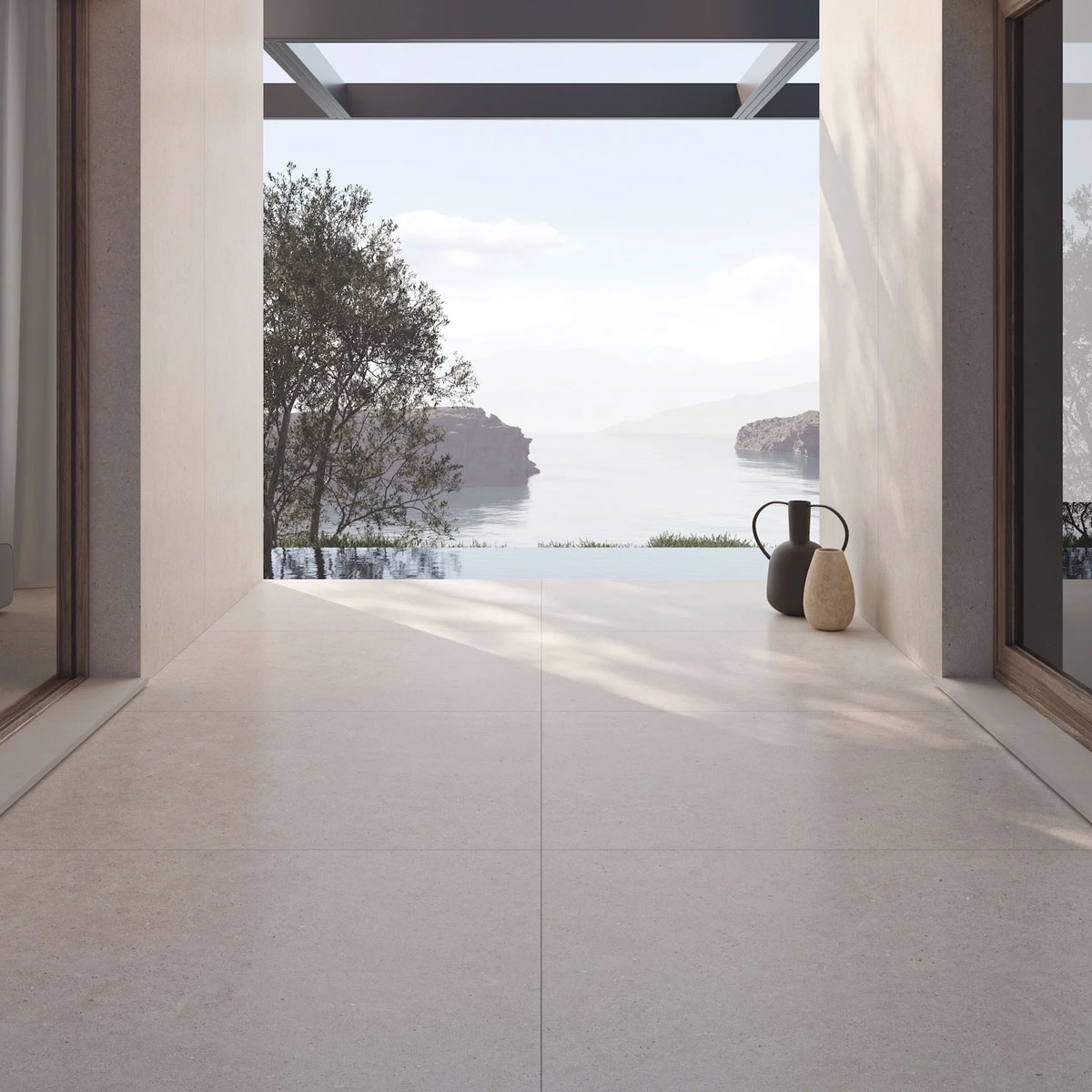 Exterior con pavimento Somport Sand Antideslizante 120x120