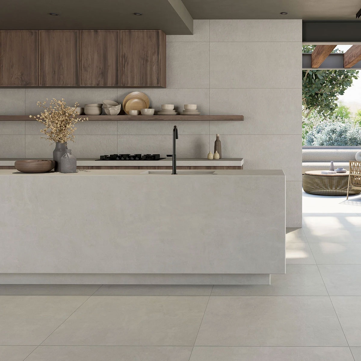 Interior con revestimiento Sunset Desert 60x120