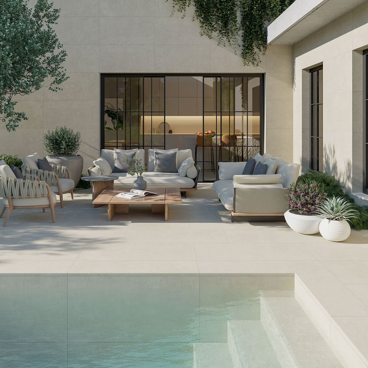 Exterior con pavimento y revestimiento Sunset Desert Antideslizante 60x120