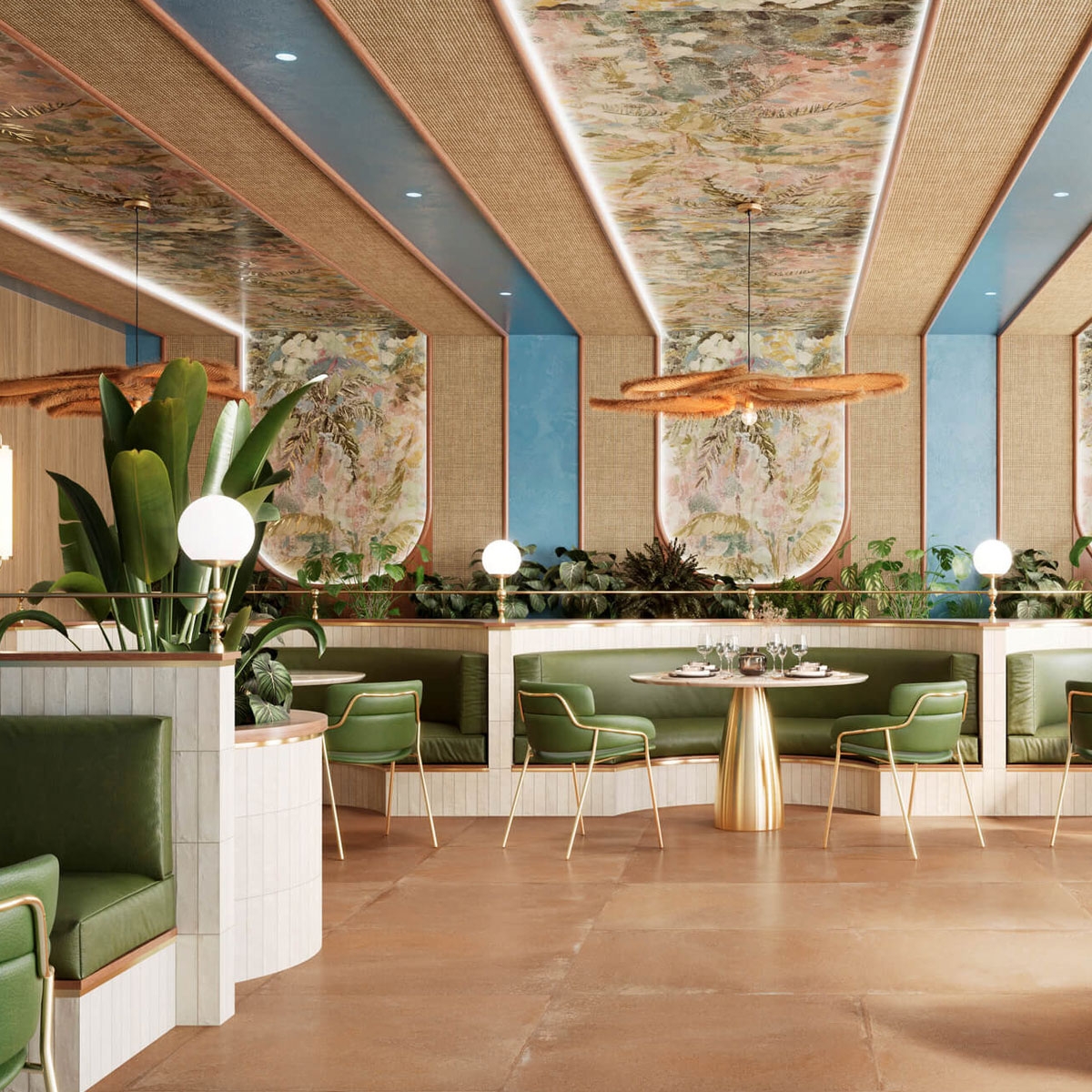 Interior con pavimento Terramar Cotto 90x90