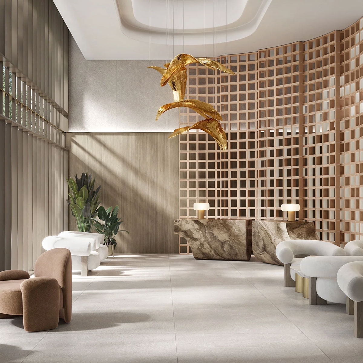 Interior con pavimento Tibet Pearl 120x120