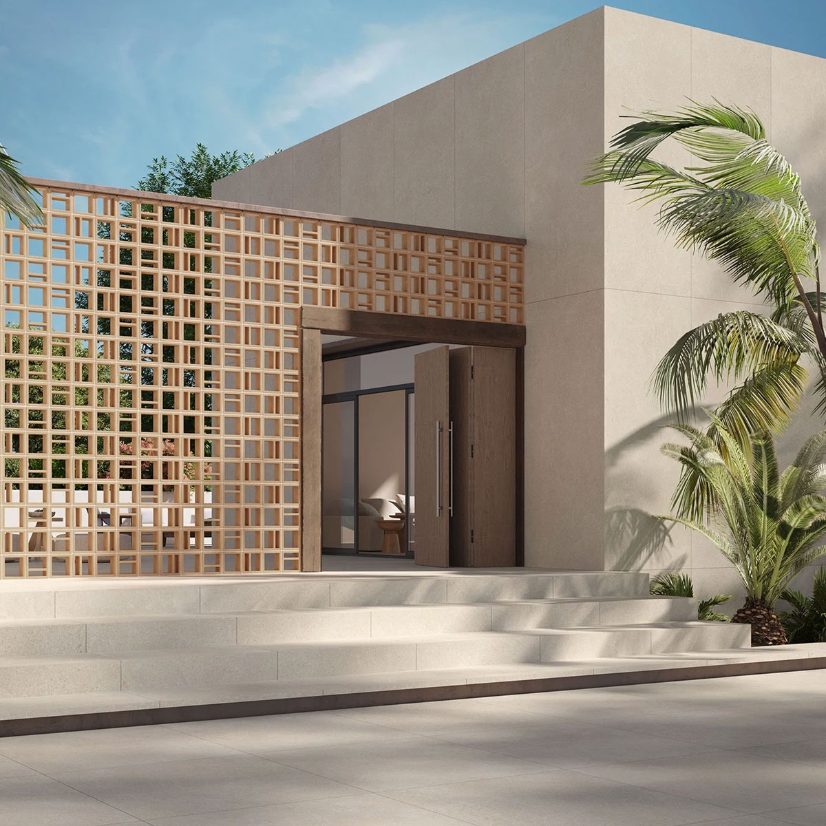 Exterior con pavimento Tibet Sand Antideslizante 120x120