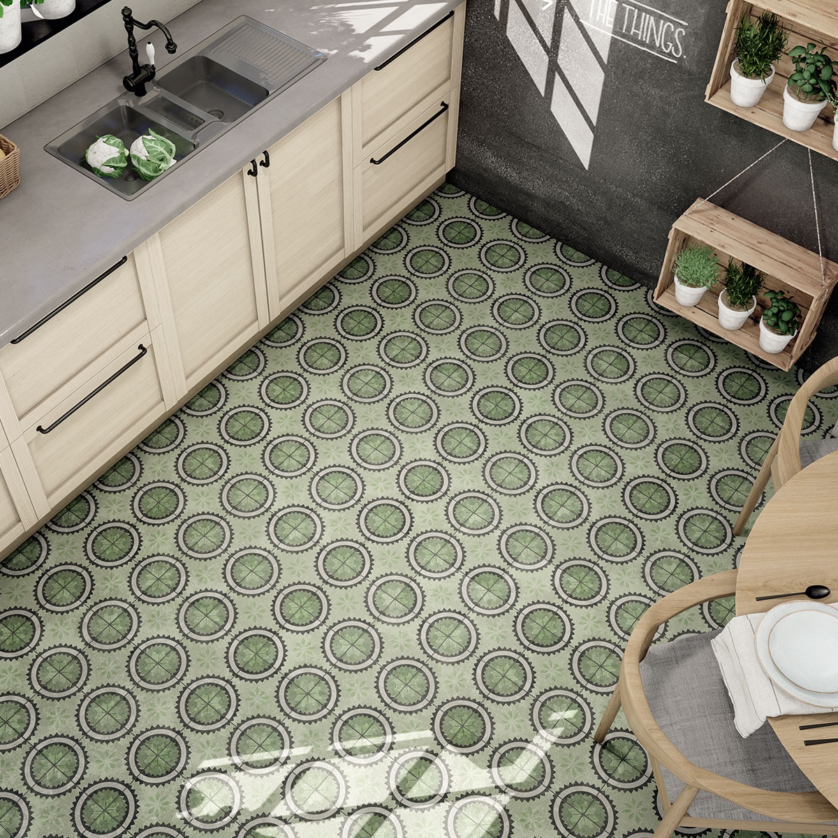 Interior con pavimento Green Garden Decor Prairie 20x20