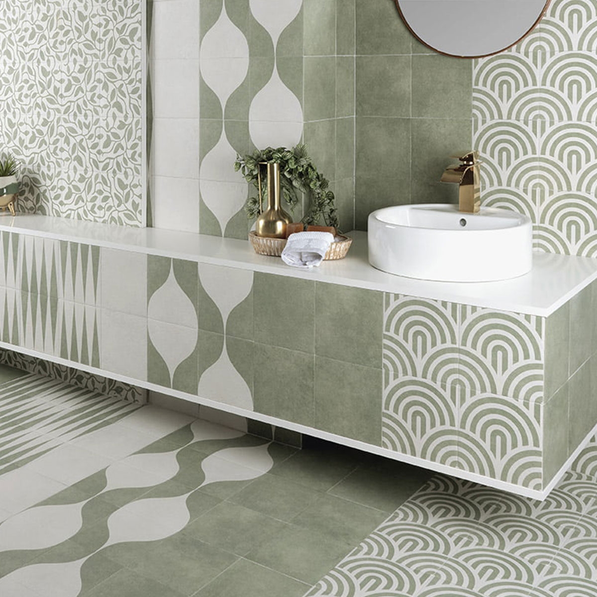 Baño con pavimento y revestimiento Green Garden Decor Green Four 20x20