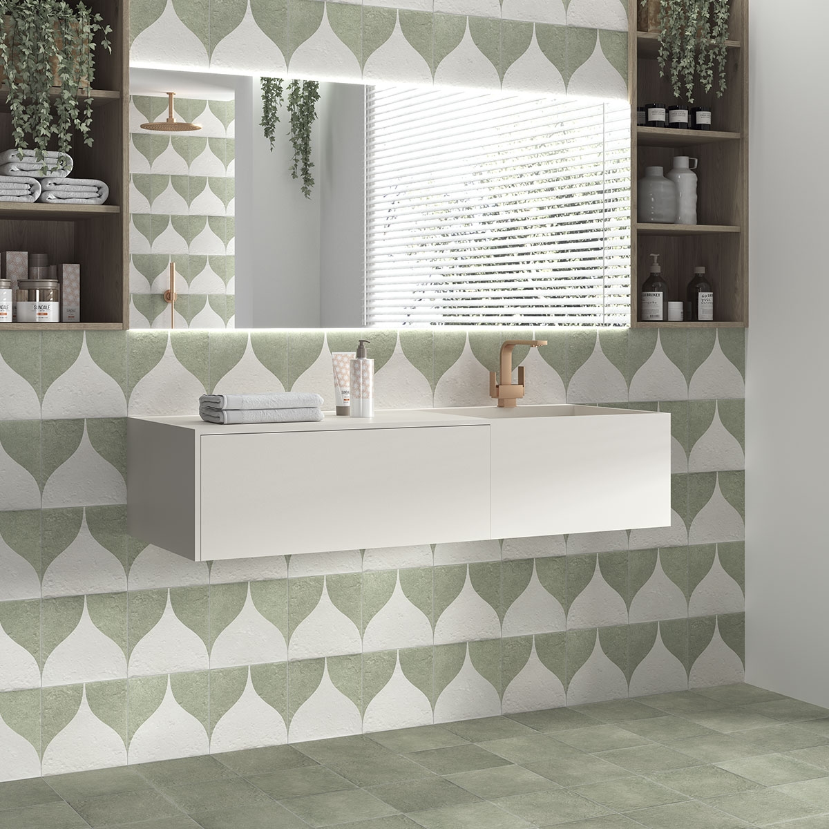 Baño con pavimento Green Garden Green Season 20x20 (Caja 1m2)