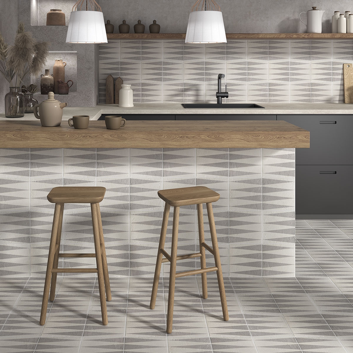 Interior con pavimento y revestimiento Grey Neutral Decor Grey Four 20x20