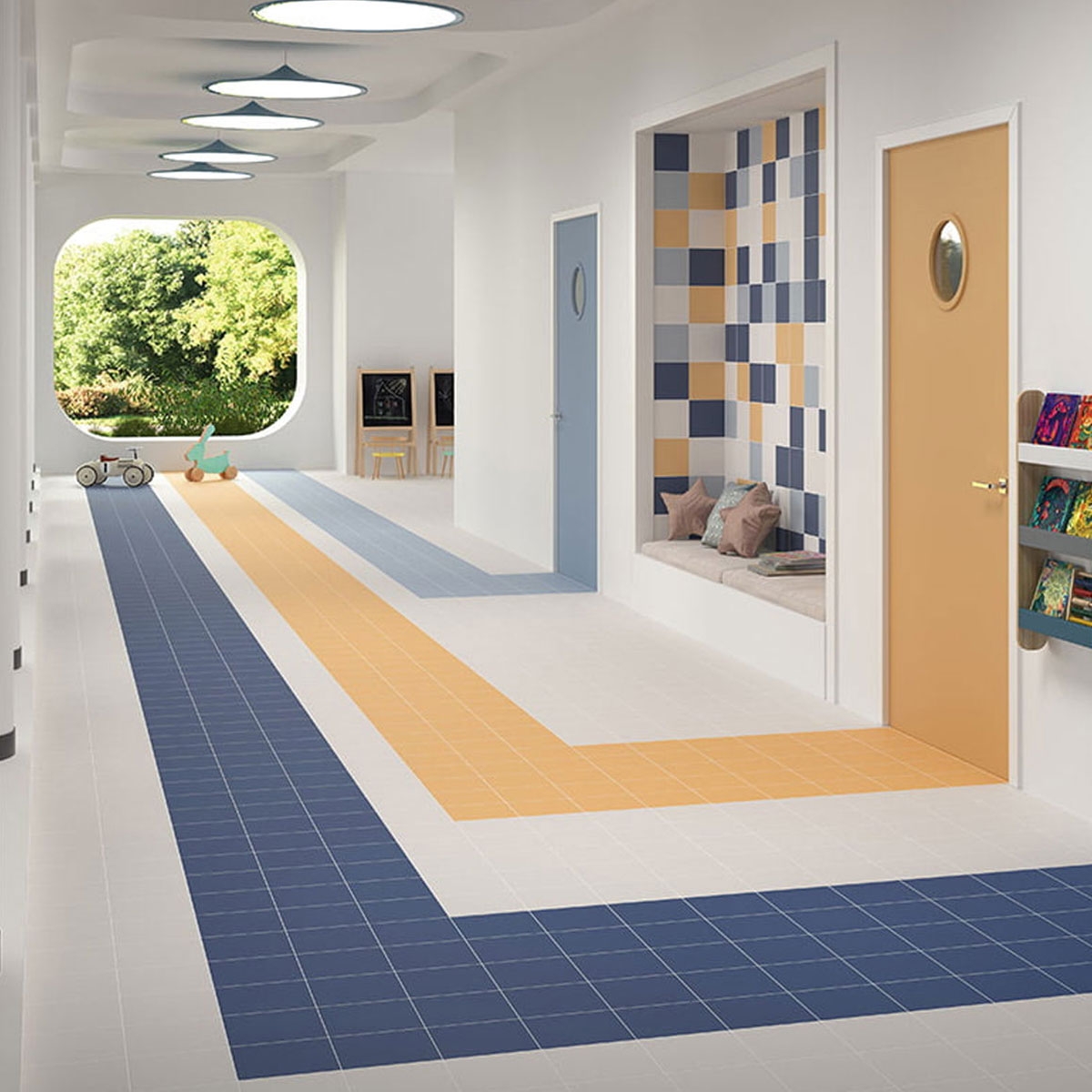 Interior con pavimento y revestimiento Normandy Technical Soft Navy 20x20