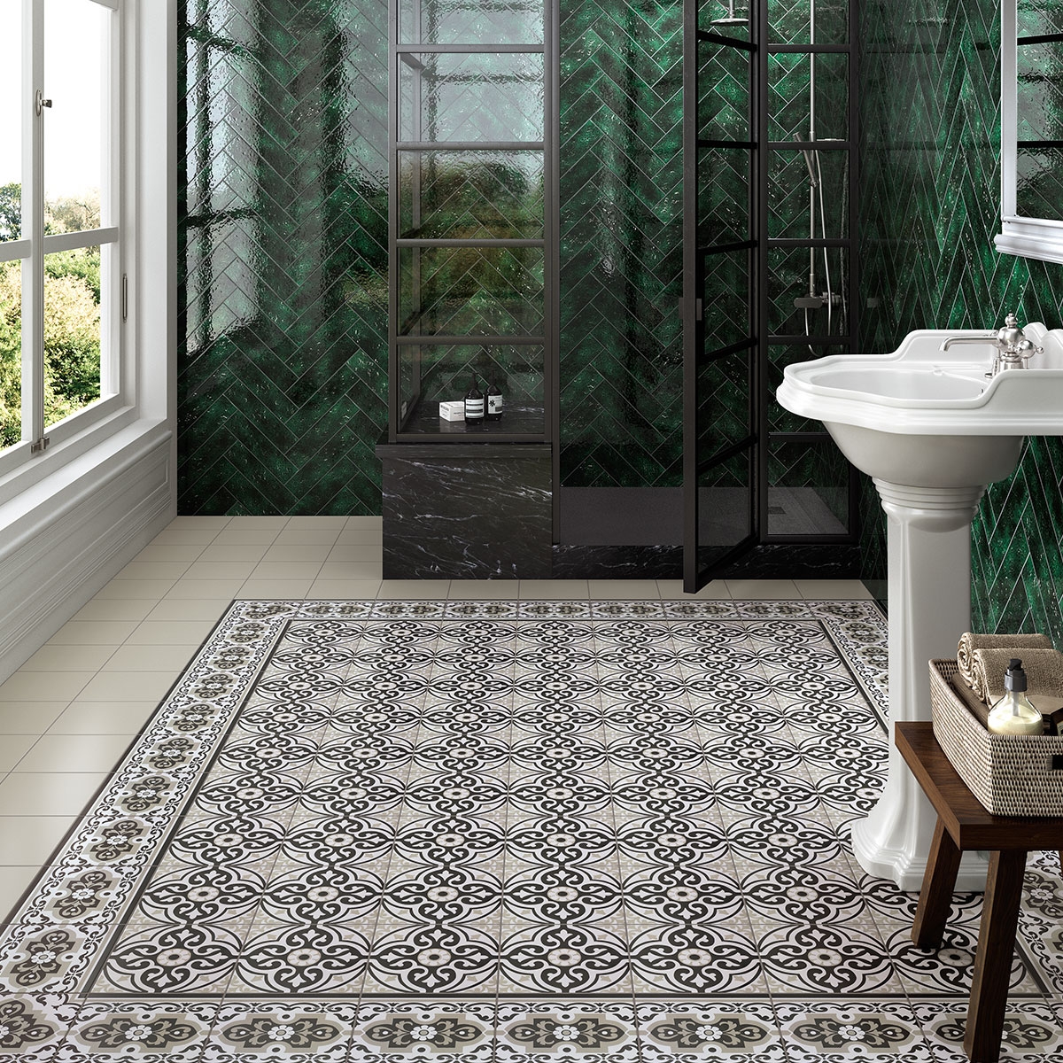 Baño con pavimento Normandy Ángulo Normandy White 20x20