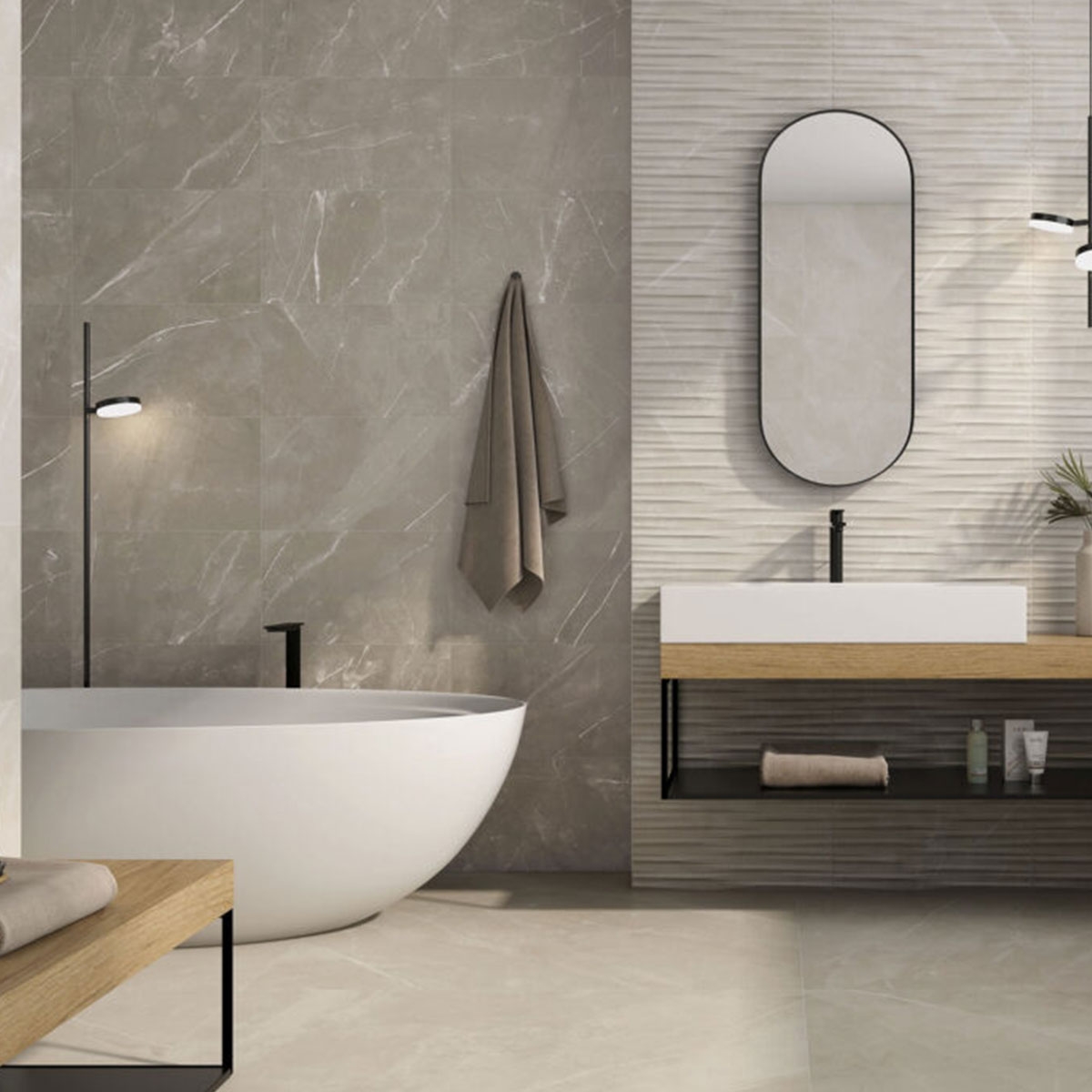 Baño con Revestimiento y Pavimento Elbert Marfil 60x120 cm