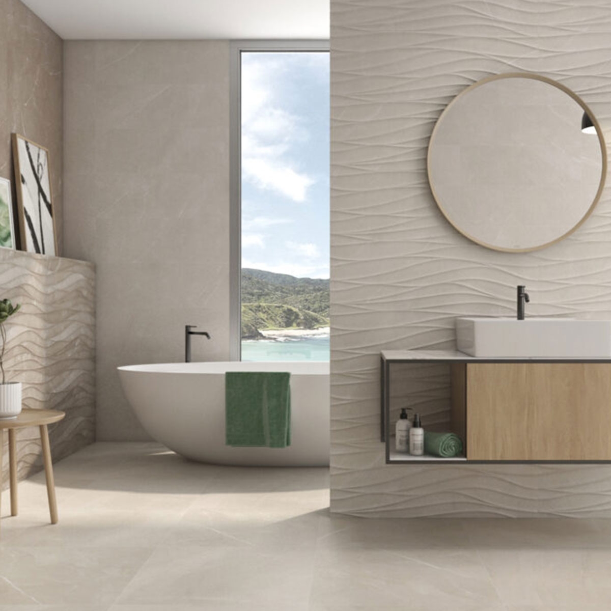 Baño con Pavimento y Revestimiento Elbert Marfil 60x60 cm