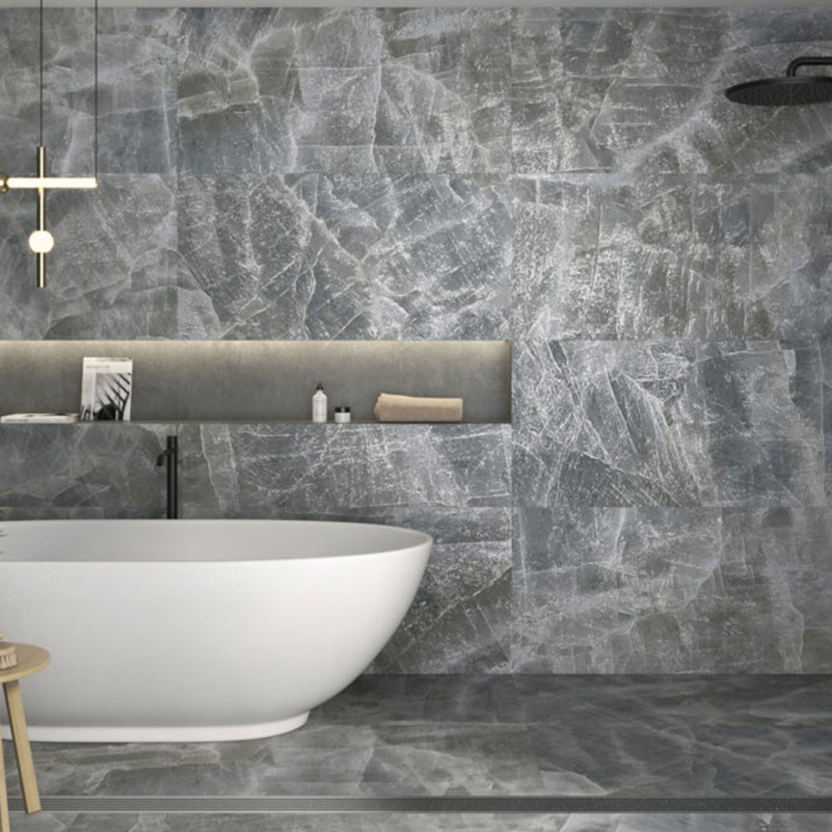 Baño con Pavimento y Revestimiento Frozen Marengo 60x120 cm