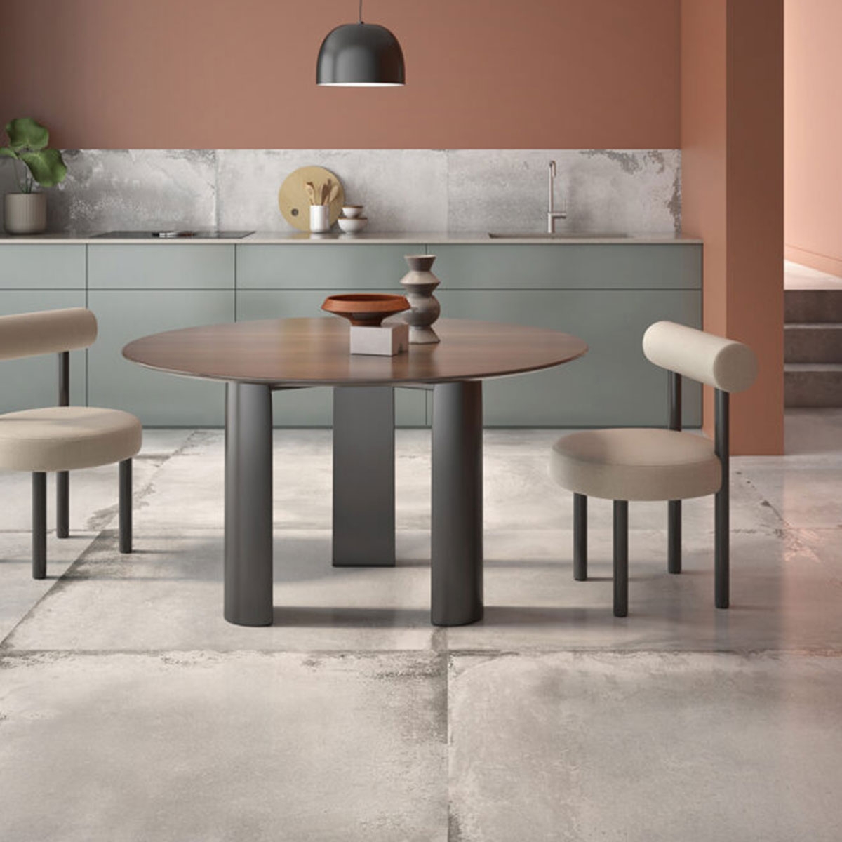 Comedor con Pavimento Galio Blanco 120x120 cm
