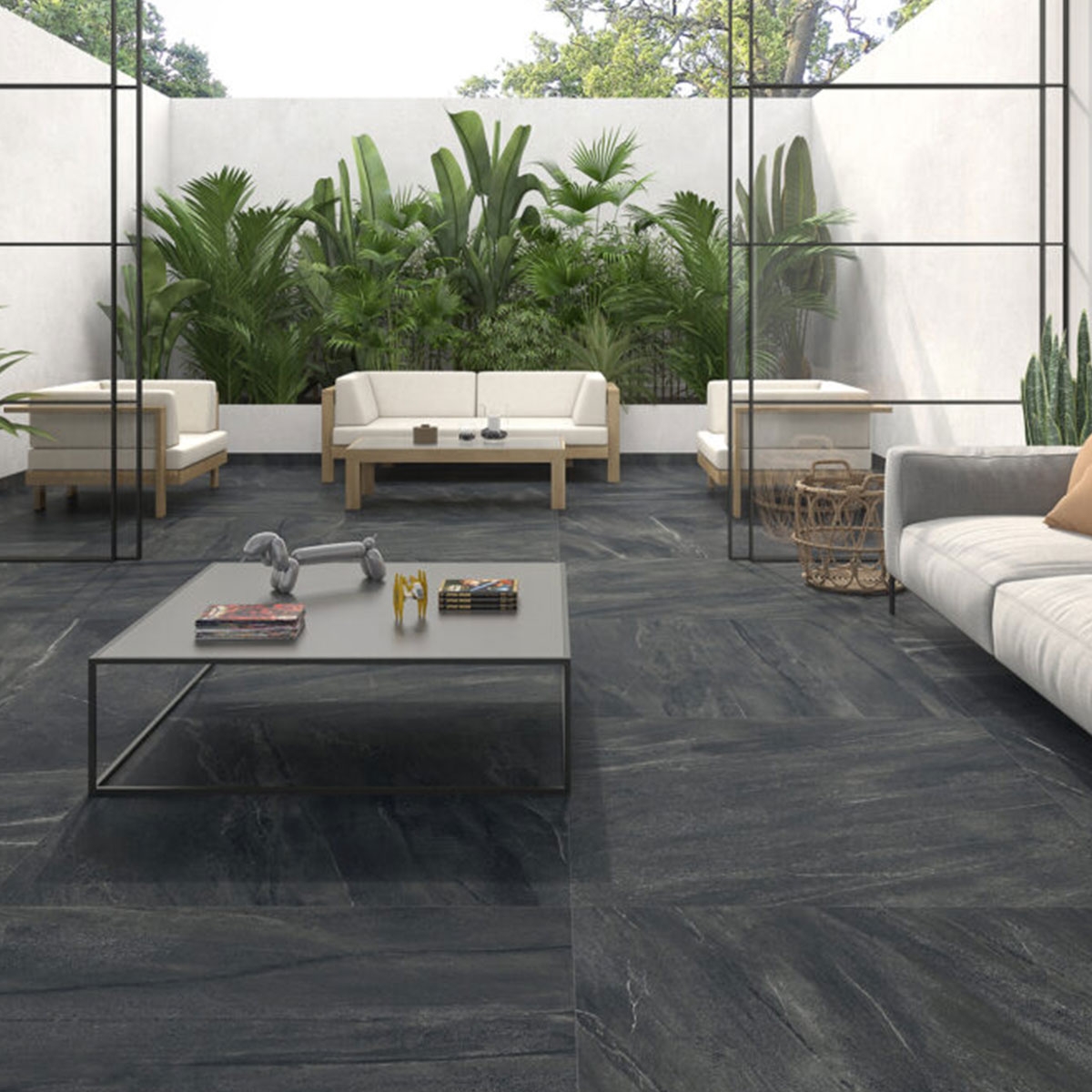 Sala con Pavimento Lavica Mica 120x120 cm