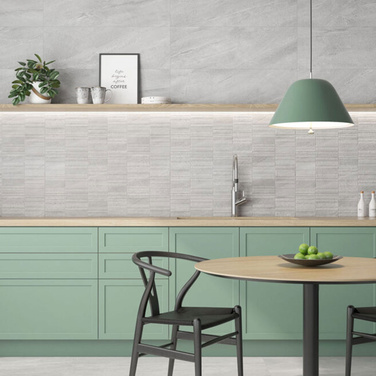 Cocina con Revestimiento Lavica P.B. Perla 30x90 cm