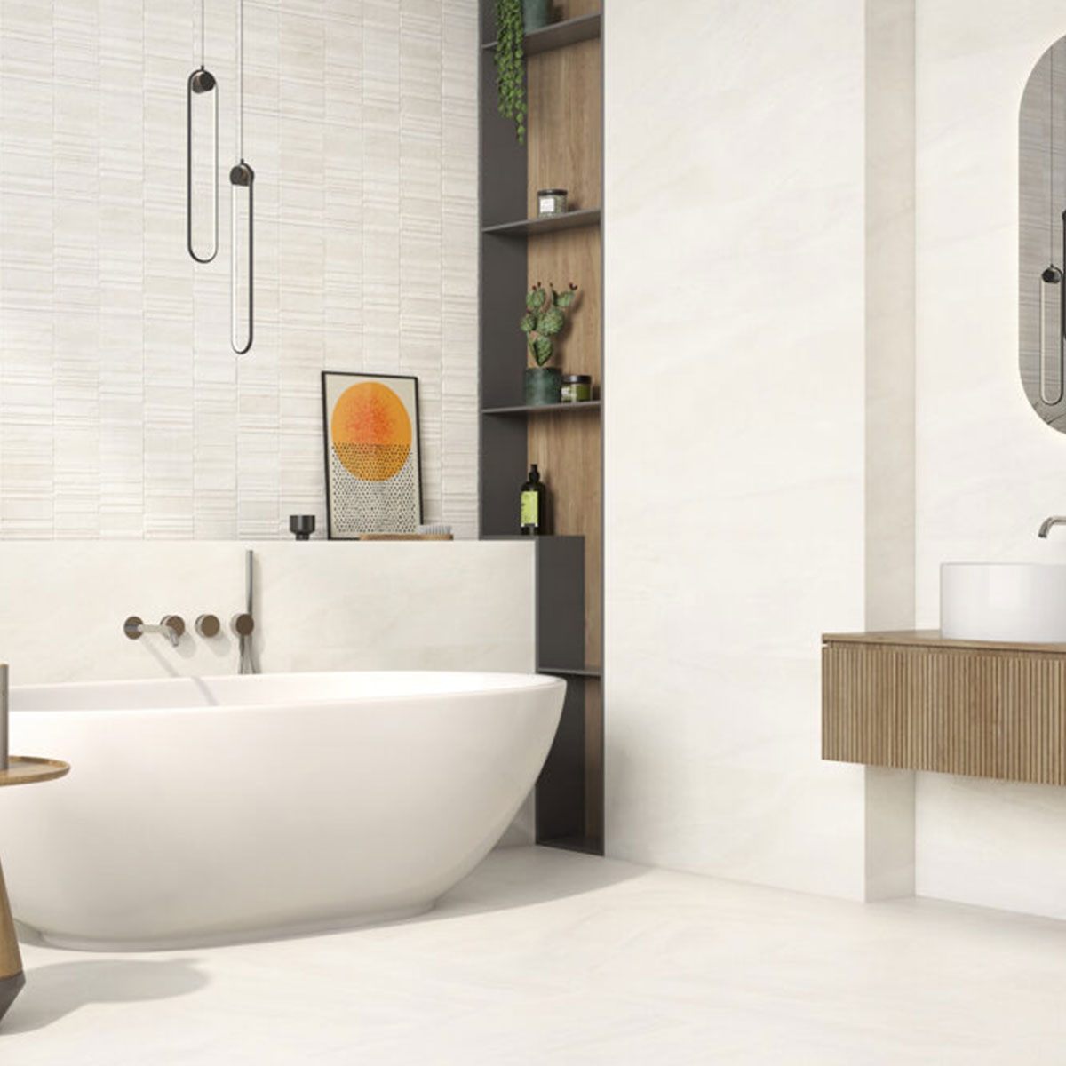 Baño con Revestimiento y Pavimento Lavica P.B. Arena 30x90 cm