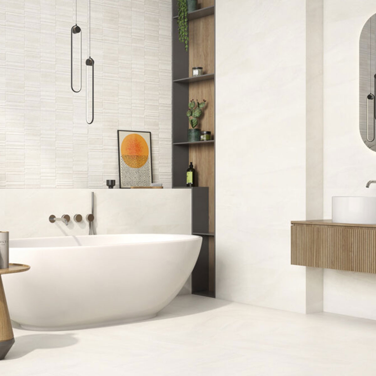 Baño con Revestimiento Lavica P.B. Arena Rlv 30x90 cm