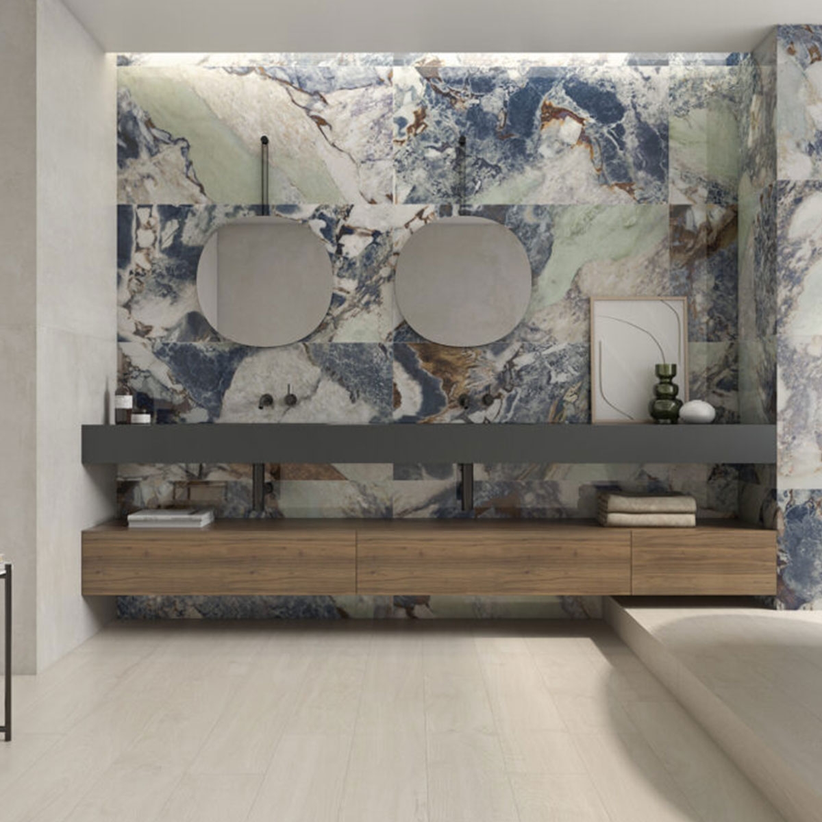 Baño con Pavimento Lenox Haya 20x120 cm