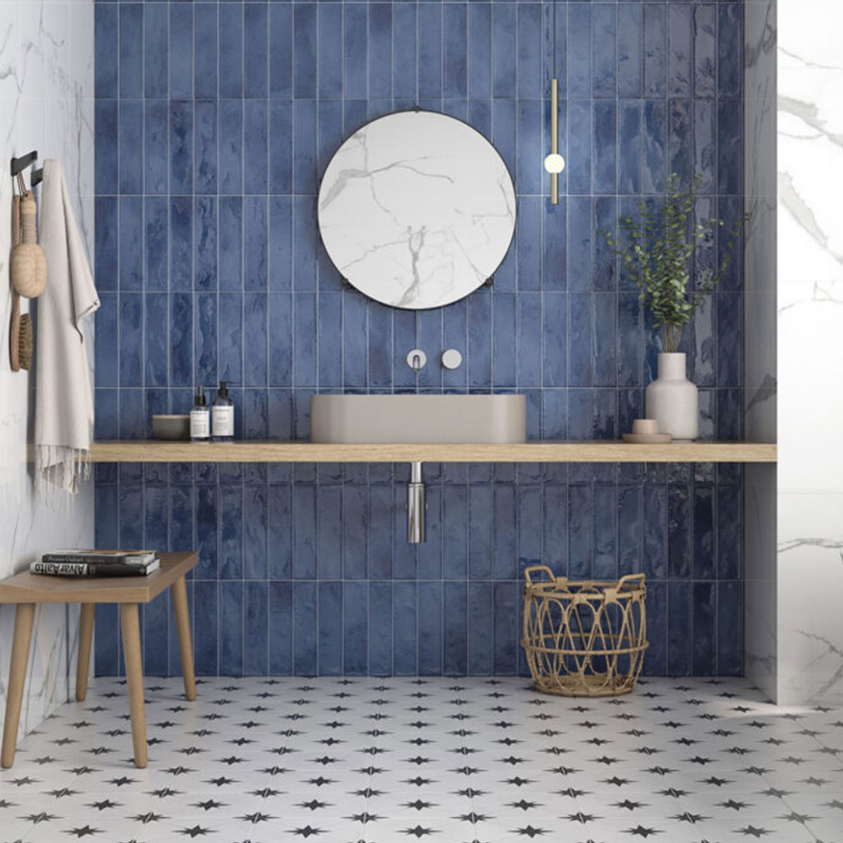 Baño con Pavimento Llevant Black 22.3x22.3 cm