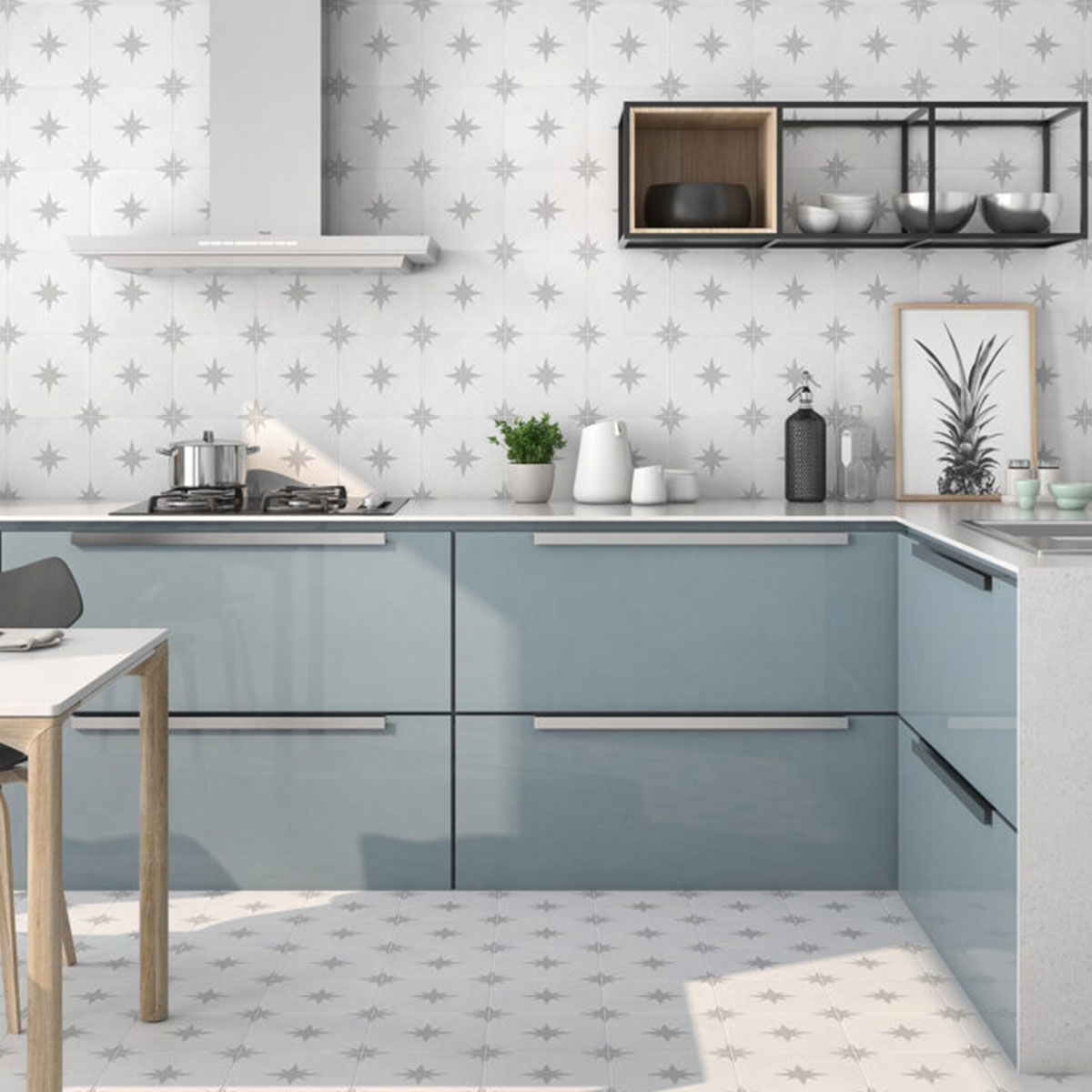 Cocina con Revestimiento y Pavimento Llevant Grey 22.3x22.3 cm