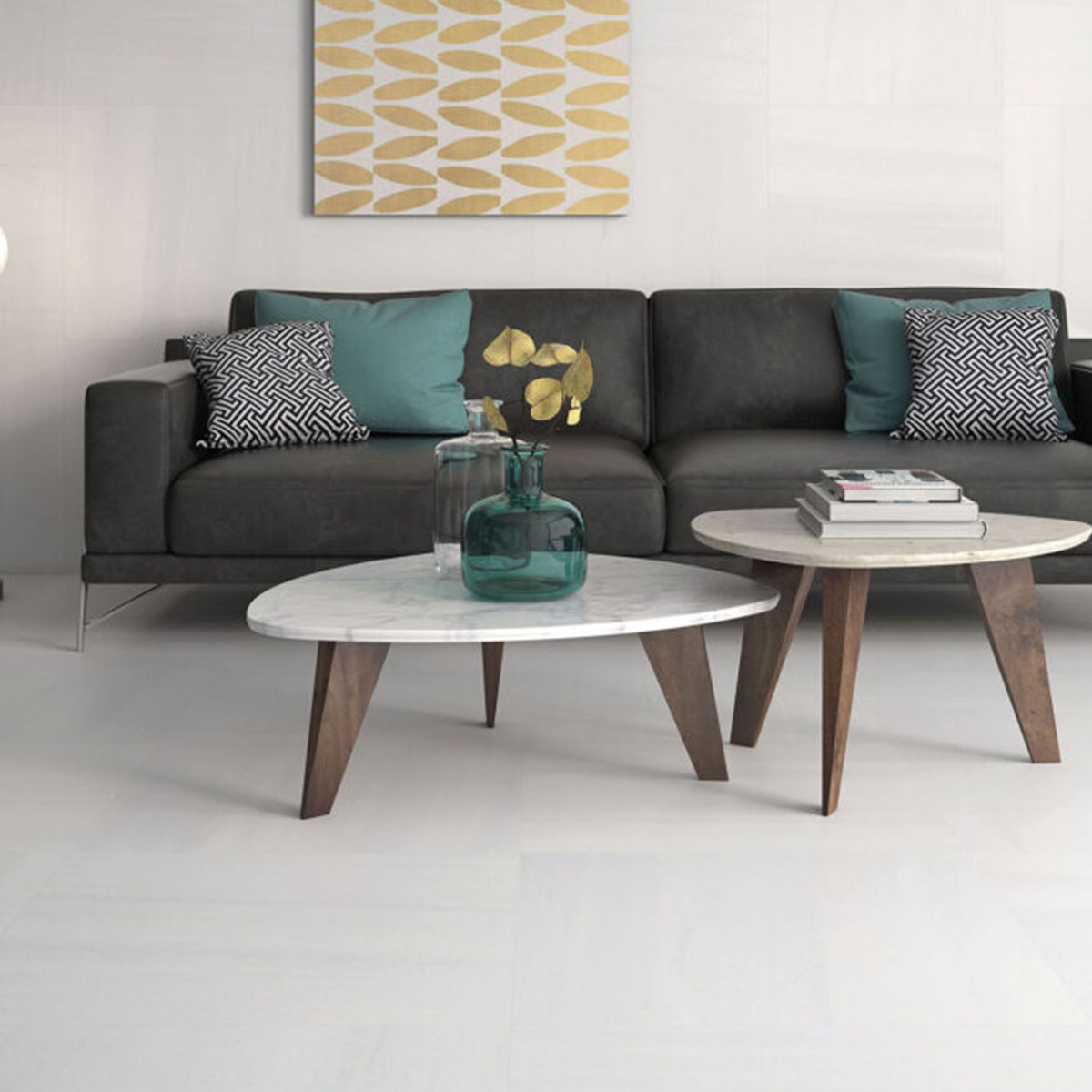 Sala con Pavimento y Revestimiento Macael Blanco 60x60 cm