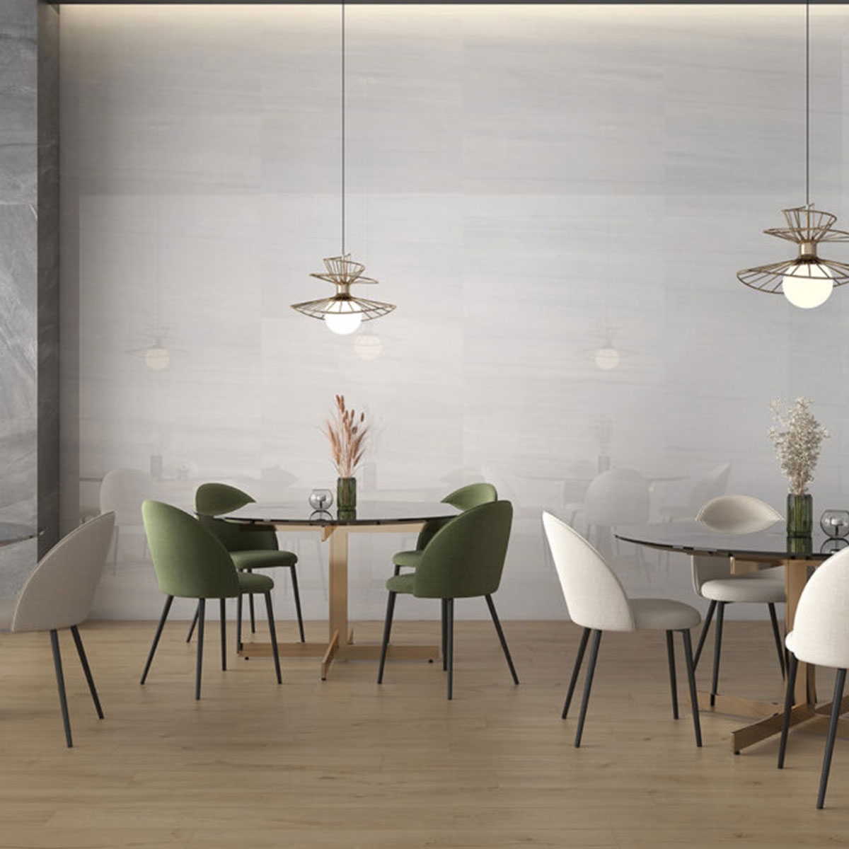 Restaurante con Revestimiento Macael Blanco Pulido 60x120 cm