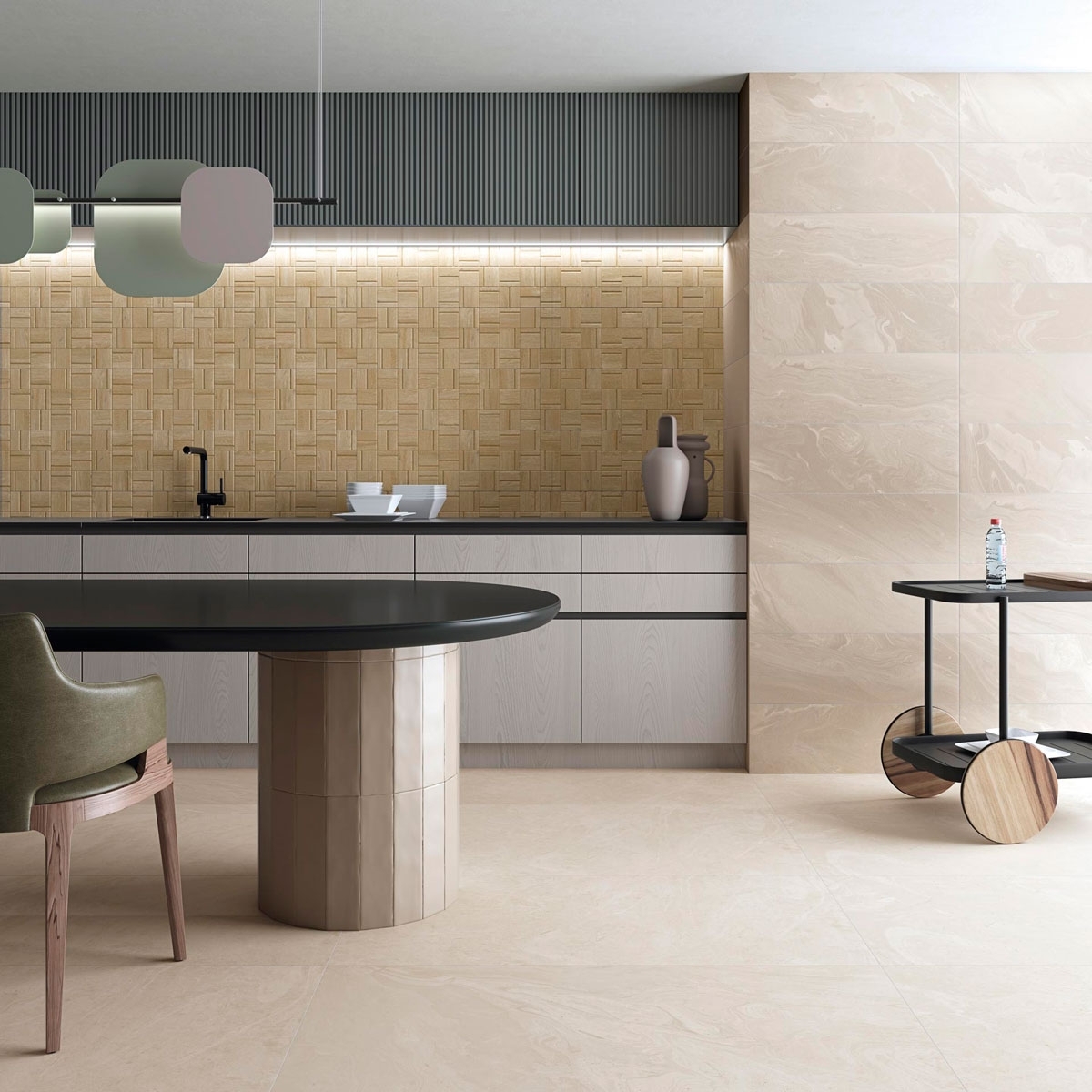 Cocina con Pavimento de Salerno-R Beige 60x120