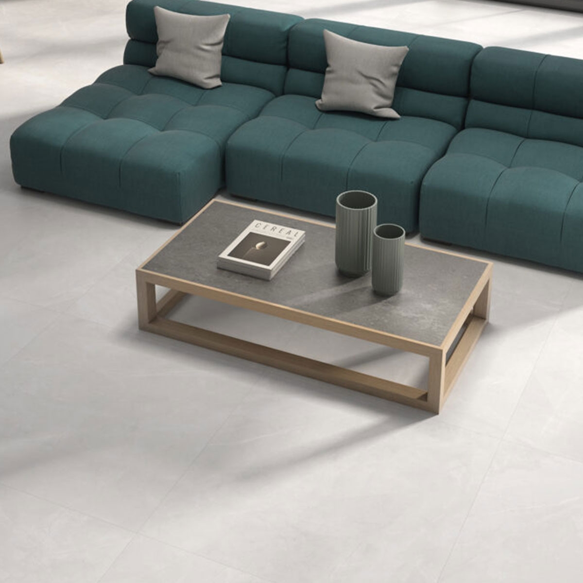 Sala con Pavimento Magda Blanco 90x90 cm