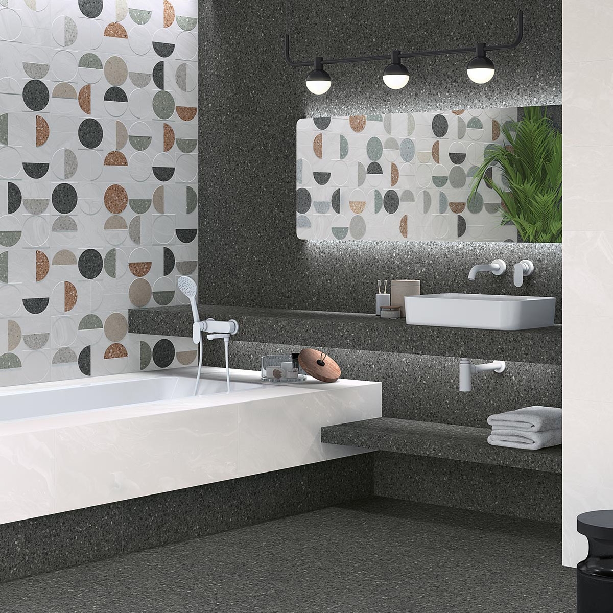 Baño con Pavimento y Revestimiento Niza-R Negro 80x80