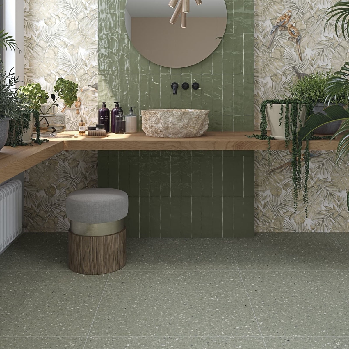 Baño con Pavimento Niza-R Verde 80x80