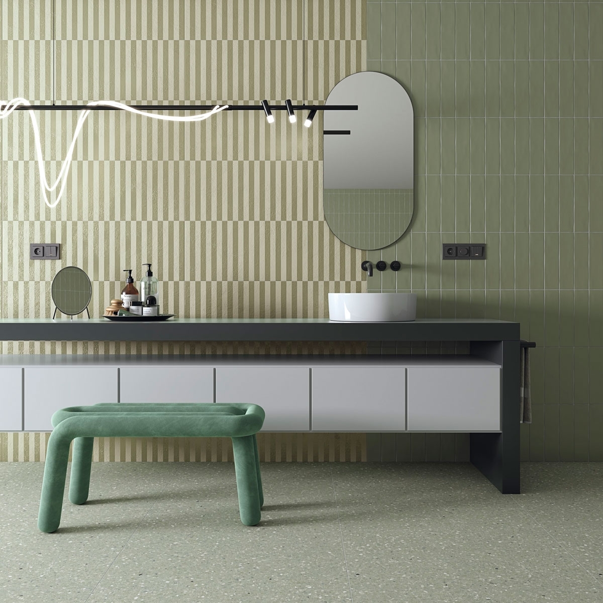 Baño con Pavimento Niza-R Verde Antideslizante 80x80